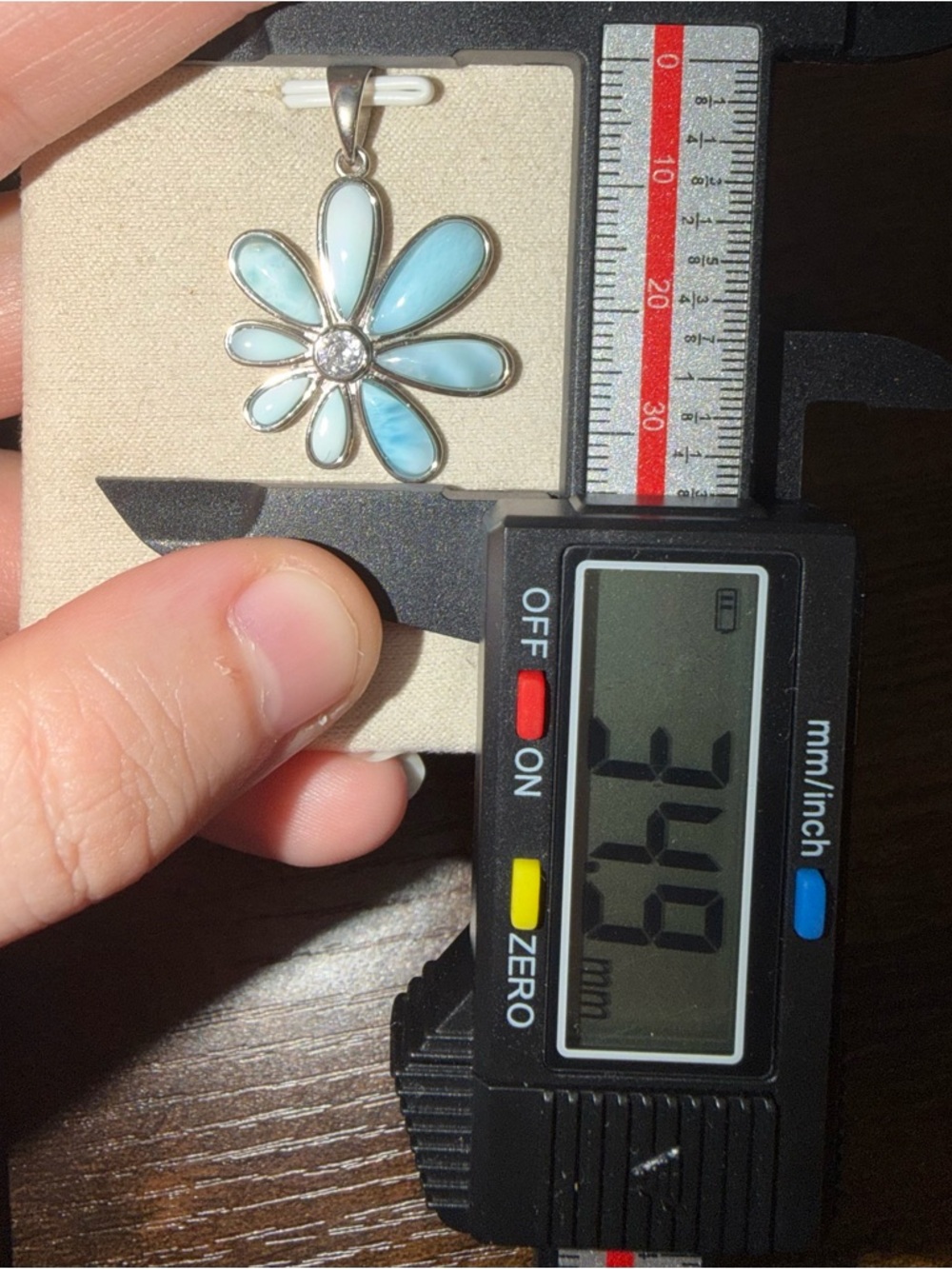 Larimar and CZ flower pendant - Picture 5 of 6
